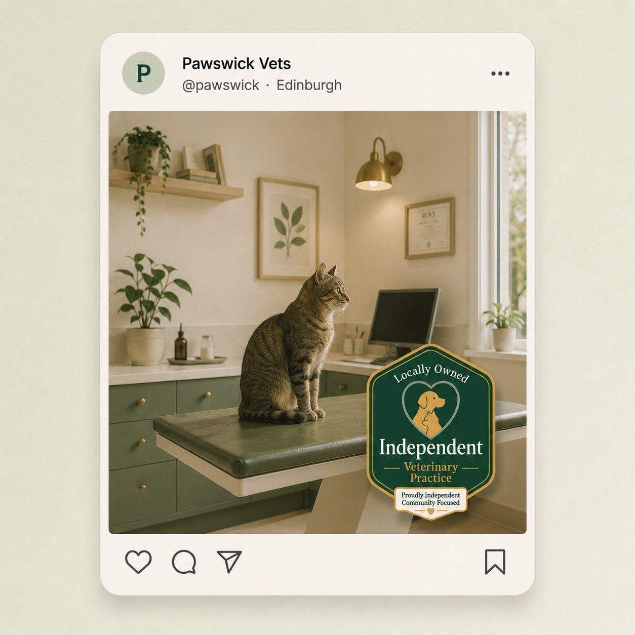 The Independent Badge displayed on a Pawswick Vets social media post.